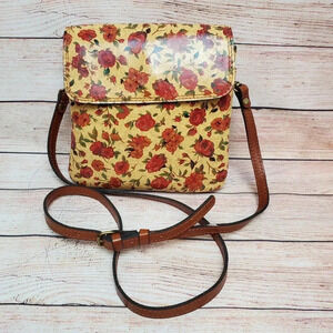 Patricia Nash Rosso Fiore Balluri Tan Floral Leather Crossbody Bag